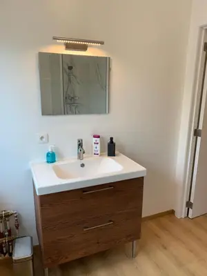 a bathroom with a sink and a mirror at Orange Dolce in Zaventem