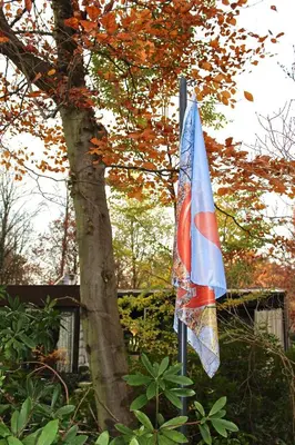 a flag on a pole next to a tree at Linden-Jachthoorn in Lubbeek