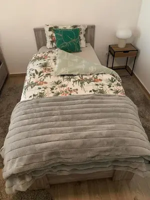 a bedroom with a bed with a blanket on it at Comme à la Maison in Brussels