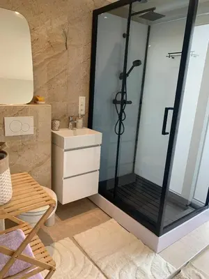 a bathroom with a shower and a sink at Comme à la Maison in Brussels