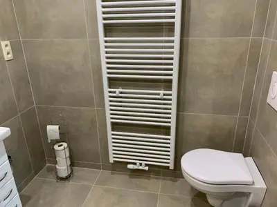 a bathroom with a white toilet in a room at Apartment Brussels Airport and NATO OTAN in Machelen