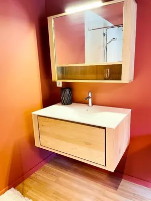 a bathroom with a sink and a mirror at Domaine Bourgogne en Grez 