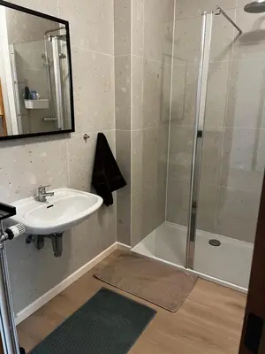 a bathroom with a sink and a shower at Budget Flex in Geel
