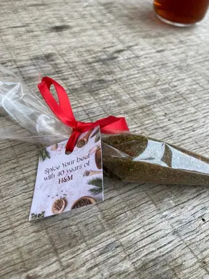 a piece of bread with a sign on it at Gastroatelier in Gooik