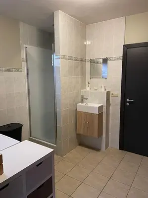 a bathroom with a toilet and a sink and a shower at Wilgentuin in Bekkevoort