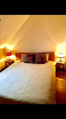 a bedroom with a large bed with two lamps at foodiejive appartement 2 in Antwerp