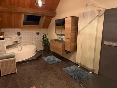 a bathroom with a tub and a sink and a shower at B&B Oase in Londerzeel