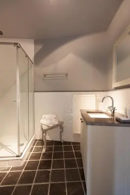 a bathroom with a shower and a sink at B&B Louis1924 in Dilbeek