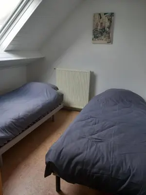 a bedroom with a bed and a window at slapen bij alpacas in Beerse