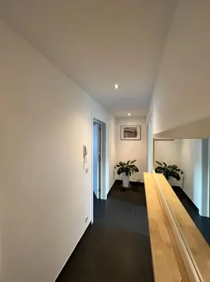 a hallway with two potted plants in a building at Casa Alness in Wetteren