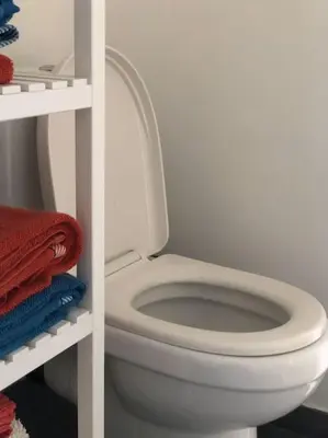 a bathroom with a white toilet and a shelf with towels at Quartier Diamant in Brussels