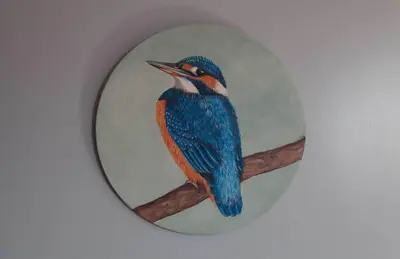 a painting of a blue bird perched on a branch at Guest House Les 3 Tilleuls in Brussels