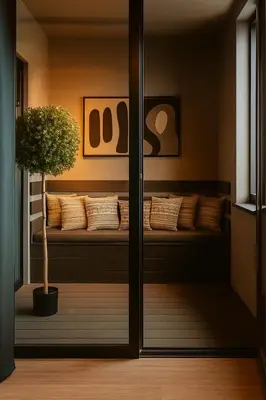 a room with a bench with pillows and a plant at Cityview Modern Apartment with Balcony in Antwerp