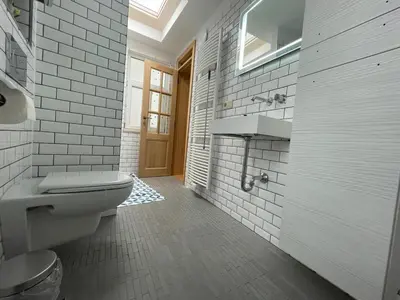 a bathroom with a toilet and a sink at Apartament duplex in Brussels