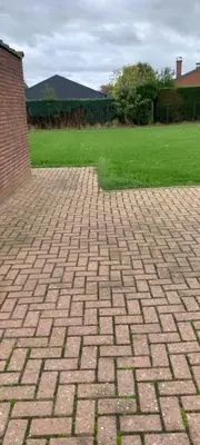 a brick walk way with a field of grass at Wenceslas Cobergher IV in Bertem