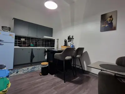 a kitchen with a counter and a table in a room at Ailes Center 3 in Brussels
