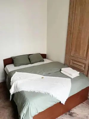 a bedroom with two beds in a room at Gezellig gerenoveerd herenhuis in het centrum in Antwerp