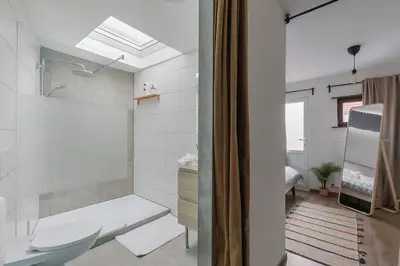 a bathroom with a shower and a sink at Ruime studio in centrum voor 4 in Ghent