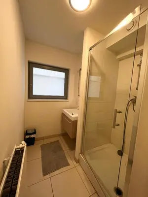 a bathroom with a shower and a sink at Elegant flat - Center of Brussels in Brussels