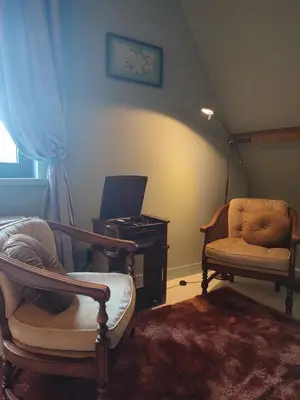 a living room with two chairs and a piano at Dilectus (Via Caput) in Lokeren