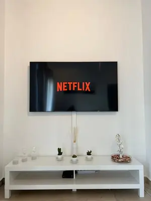 a tv on a wall with a netflix sign on it at Appartement lumineux dans un quartier animé in Brussels
