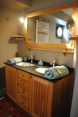 a bathroom with a sink and a mirror at Boat & Breakfast Bellevue in Ghent