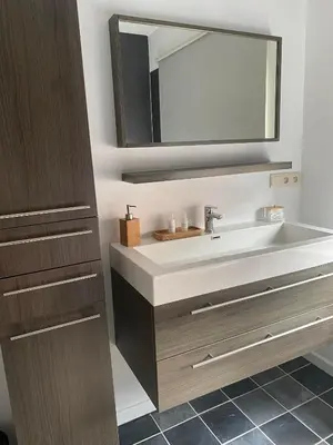 a bathroom with a sink and a mirror at Bubbles and More Guesthouse in Begijnendijk
