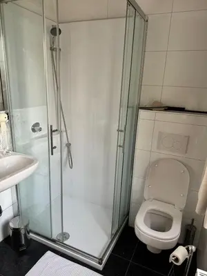 a bathroom with a shower and a toilet at Hotel La Chaumiere in Asse