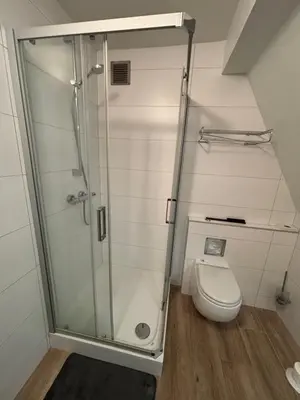 a bathroom with a shower and a toilet at Hotel La Chaumiere in Asse