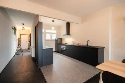 a kitchen with a sink and a counter top at Charming and Spacious Apartments in the Heart of Antwerp in Antwerp