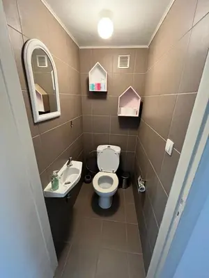 a small bathroom with a toilet and a sink at Spacious 2 Bedroom App in the Center with Balcony in Ghent