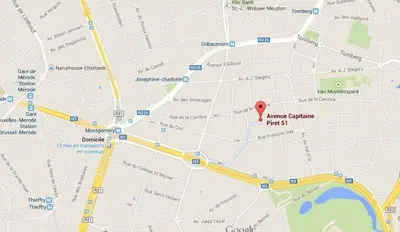 a map with a red marker on it at B&B Capitaine Piret in Brussels