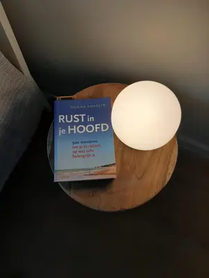 a book sitting on a table next to a lamp at B&B De Levensboom in Tessenderlo