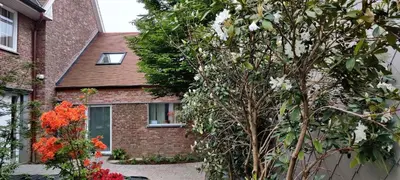 a brick house with a tree in front of it at Docs House in Wetteren