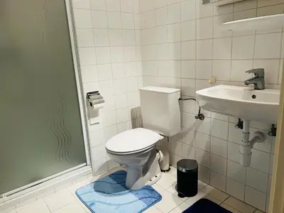 a bathroom with a toilet and a sink at Jardin Botanique in Brussels