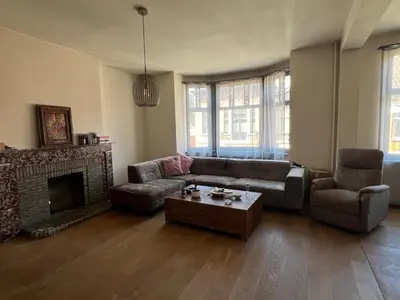 a living room with a couch and a fireplace at Ces Home Centrum in Ghent