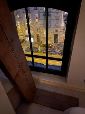 a view from a window of a street at Penthouse with Airconditioning and Big Terrace, Close to Gent Sint-Pieters Station and City Centre in Ghent