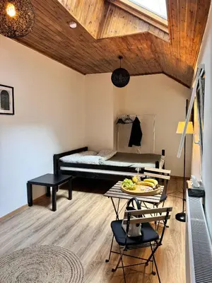a bedroom with a bed and a table and chairs at Studio n3 Bruxelles Centre Ville in Brussels