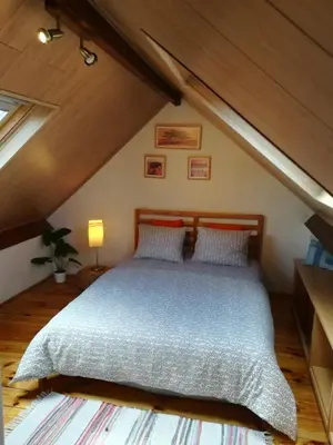 a bedroom with a bed in a attic at Apparts Chez Odak in Brussels