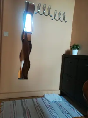 a guitar hanging on a wall in a bedroom at Apparts Chez Odak in Brussels