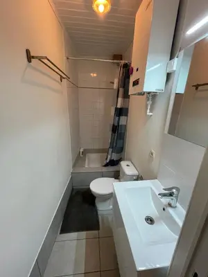 a small bathroom with a toilet and a sink at Heart of Antwerp in Antwerp
