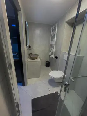 a bathroom with a toilet and a sink at Jungle suite romantic - private Jacuzzi - in Brussels