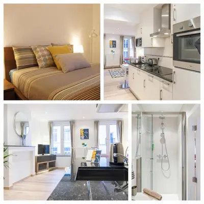a collage of photos of a bedroom and a living room at Central Brussel - steps Grand Place - local vibrant neighbourhood in Brussels