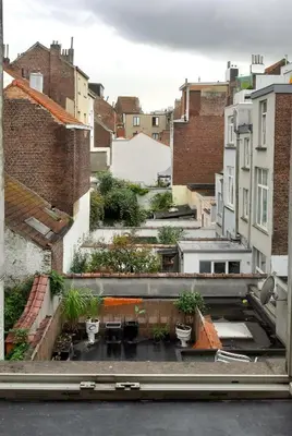 a view of a courtyard in a building with plants at Appartement cozy à Saint-Gilles in Brussels