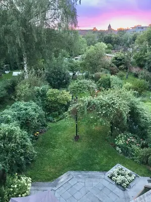 an aerial view of a garden with trees and bushes at B&B Woluwé in Brussels