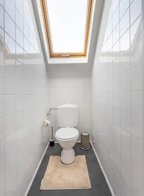 a bathroom with a white toilet with a skylight at Élégance Cinquantenaire in Brussels