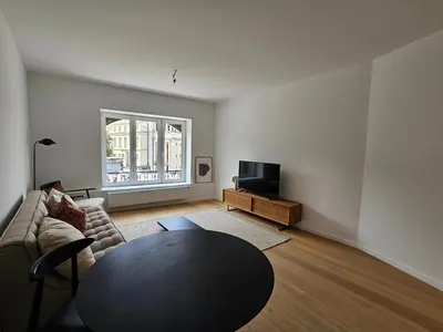 a living room with a couch and a tv at Centre de Bruxelles Merveilleux ! in Brussels