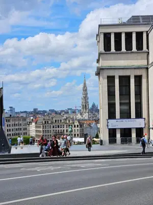 a group of people walking down a city street at Centre de Bruxelles Merveilleux ! in Brussels