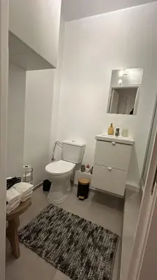 a bathroom with a toilet and a sink and a mirror at Chez soi in Brussels