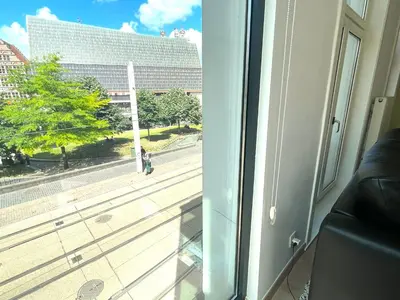 a view of a city street from a window at Apartment in the Heart of Ghent with Fantastic Views in Ghent